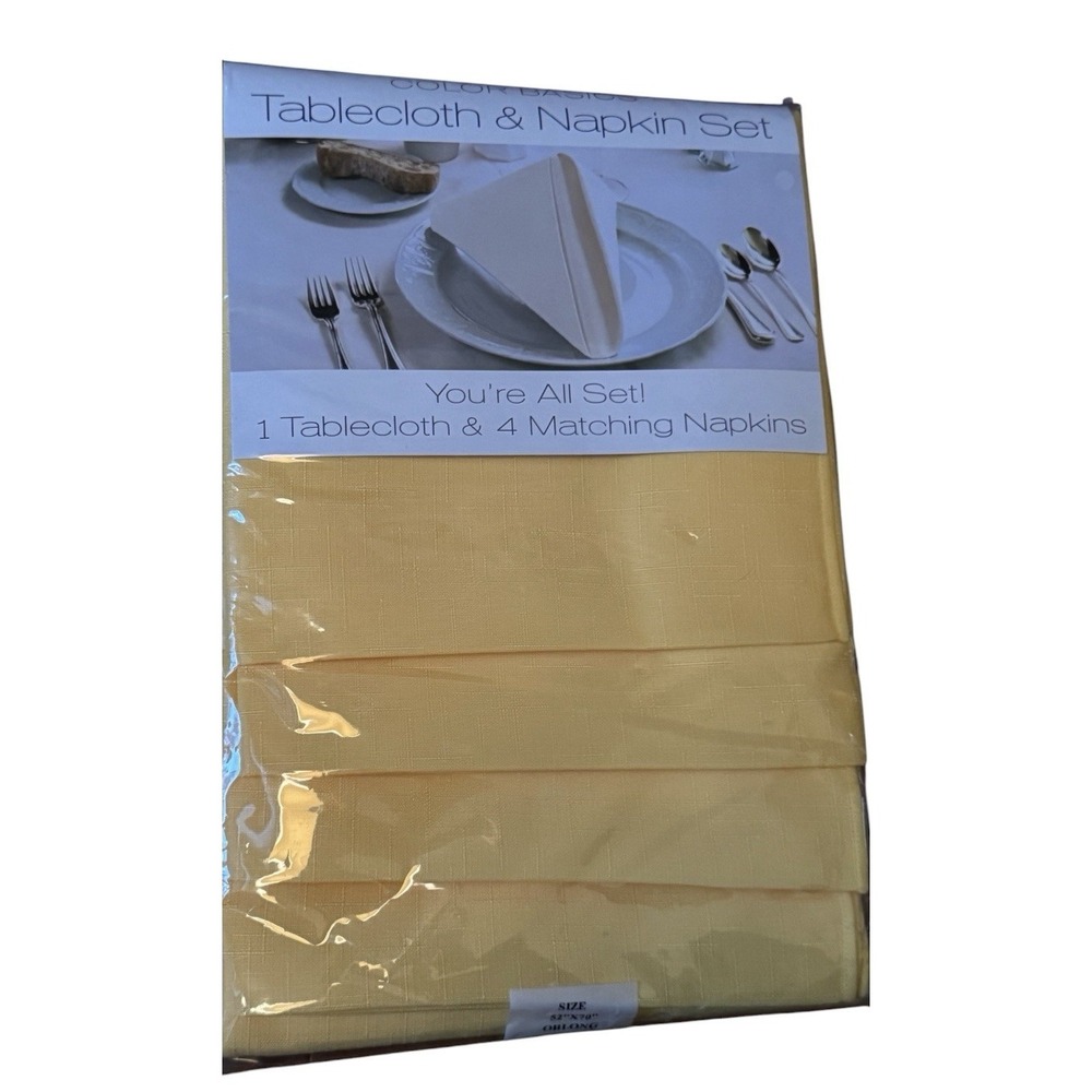 Bardwil Tablecloth Napkin Set Lemon Yellow 52x70 Oblong 4 Napkins New Sealed
